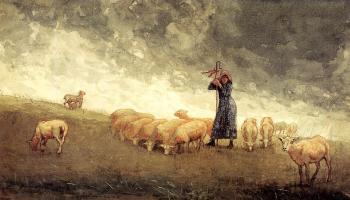 溫斯洛 荷默 Shepherdess Tending Sheep